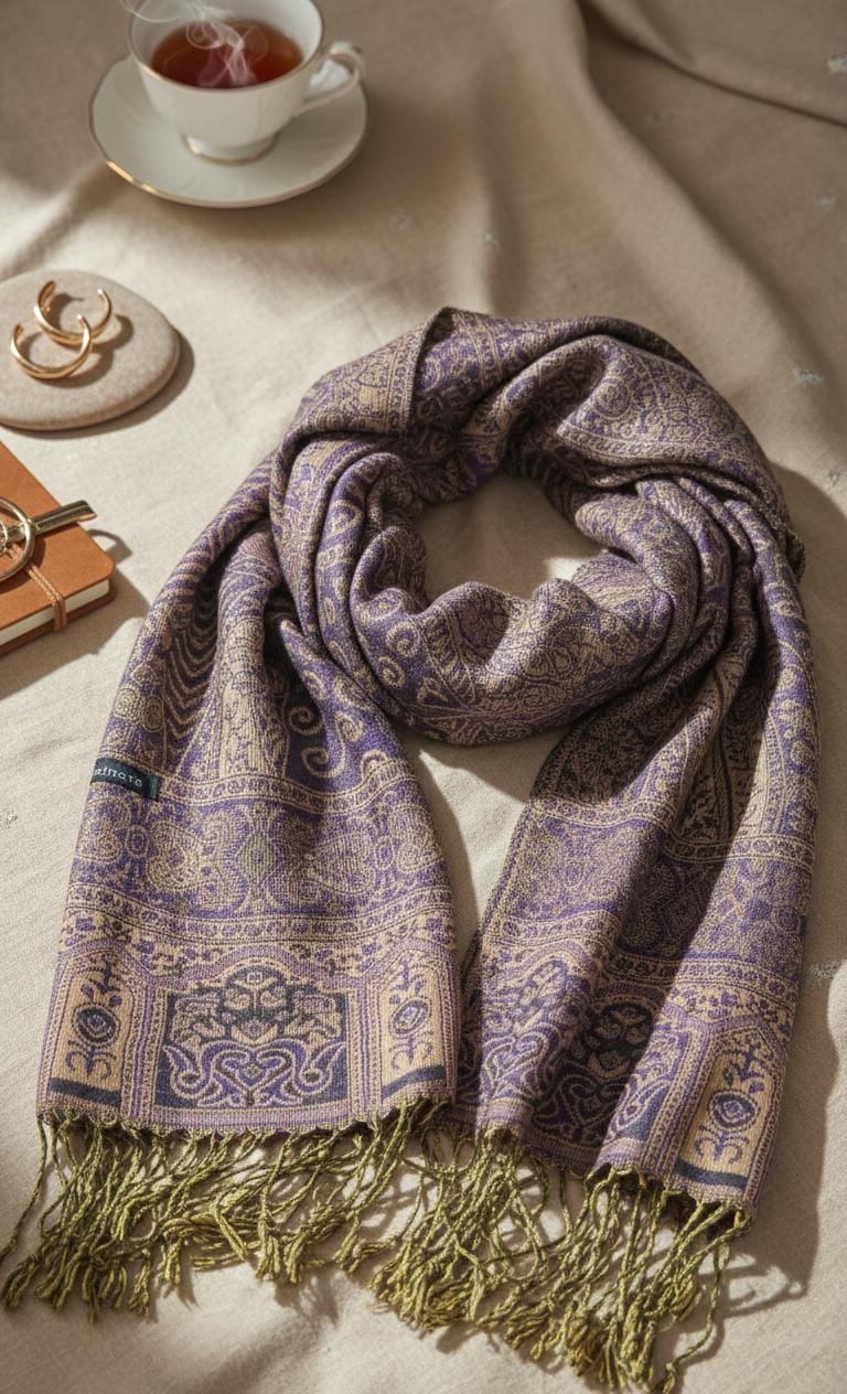 Royal Violet & Champagne Premium Pashmina Shawl