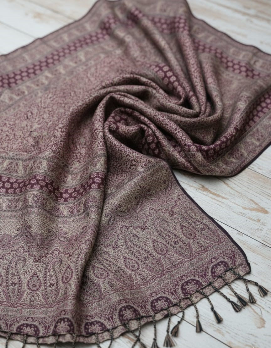 Plum Frost Tapestry Jacquard Pashmina Shawl