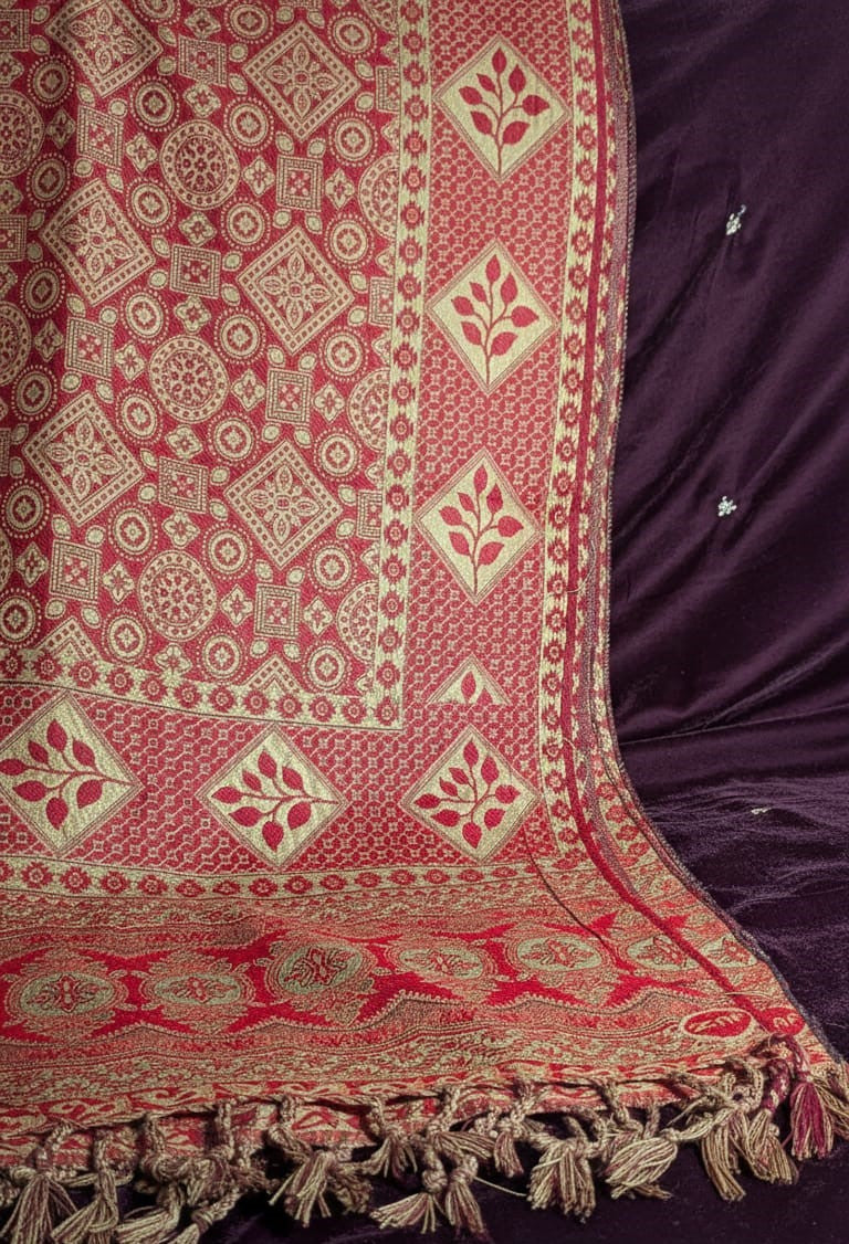 Ruby & Gold Imperial Jacquard Pashmina Shawl