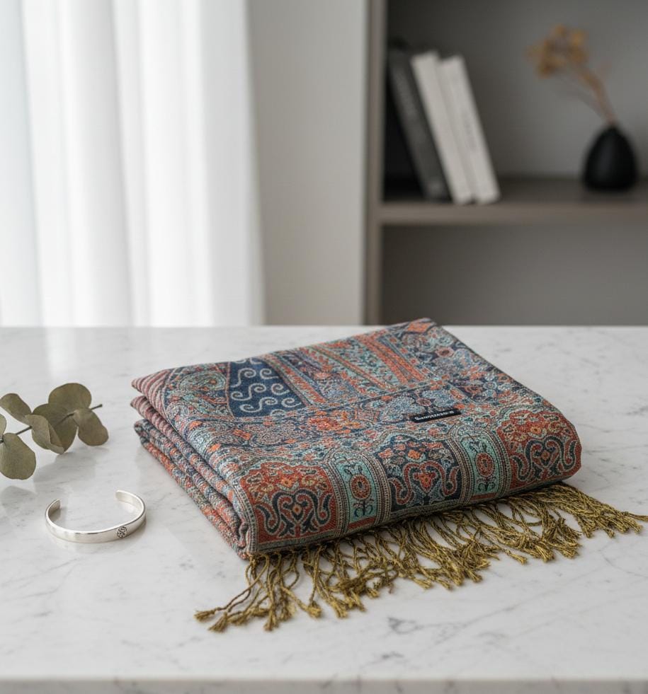 Slate Mosaic Heritage Premium Pashmina Shawl