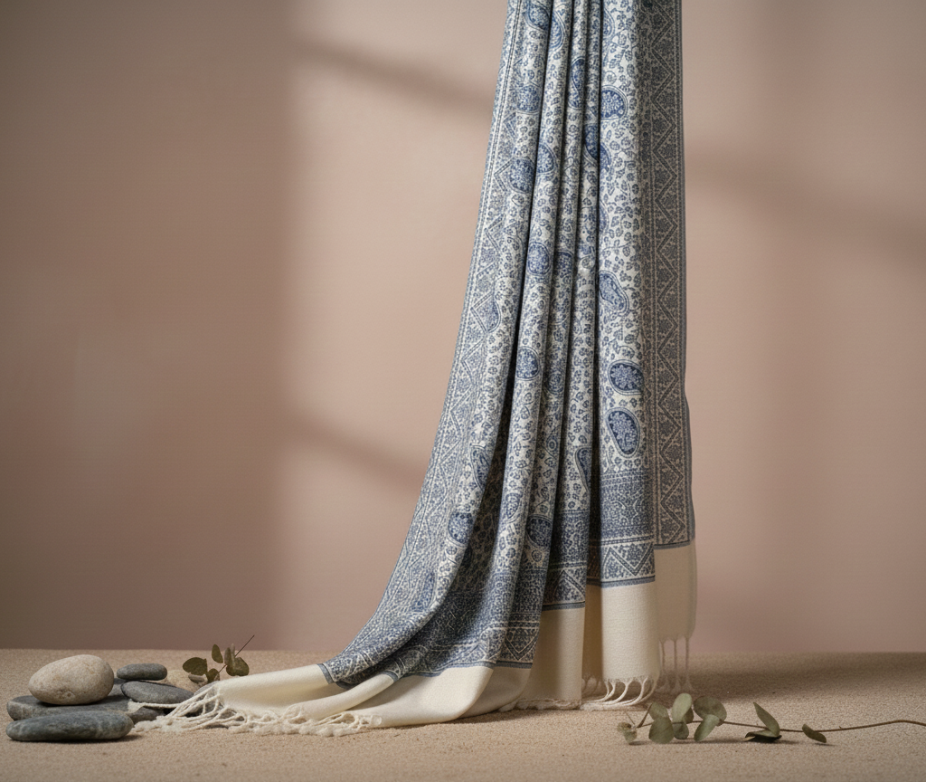 Blue Zari Reversible Diamond Weave Shawl