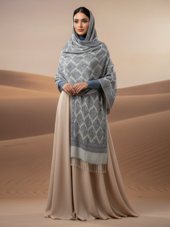 Blue Zari Reversible Diamond Weave Shawl