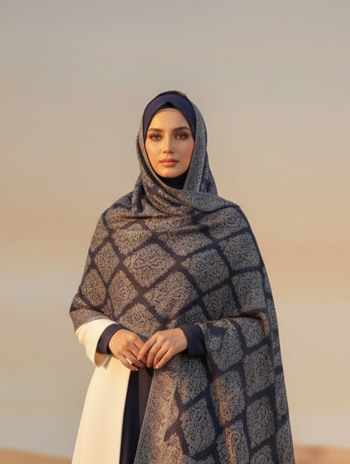 Blue Zari Reversible Diamond Weave Shawl