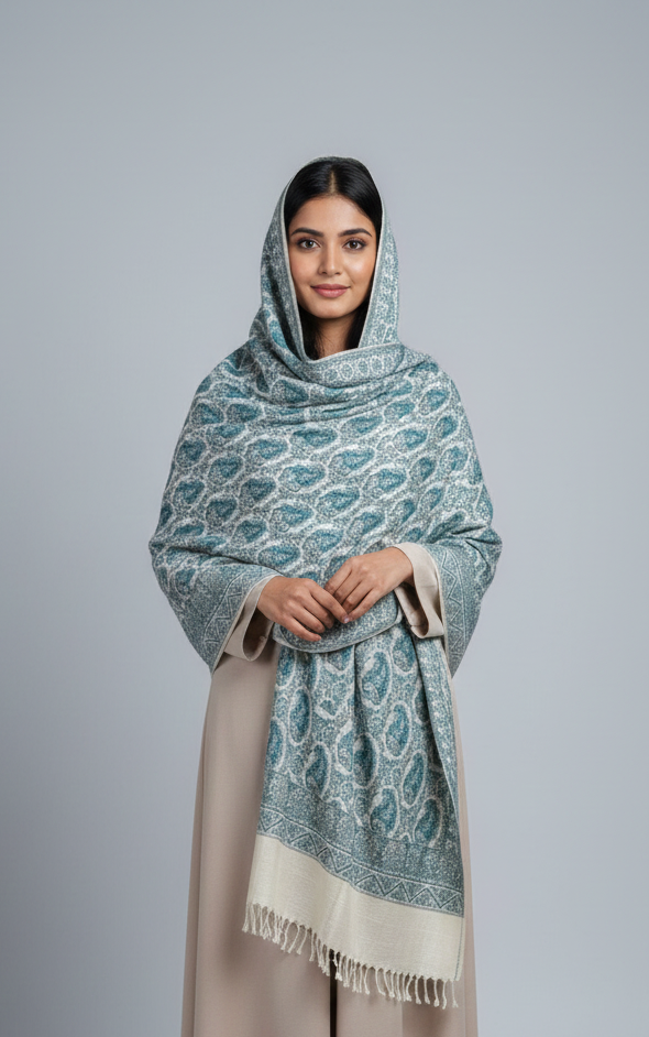 Kastoori Firoza Reversible Boteh Shawl